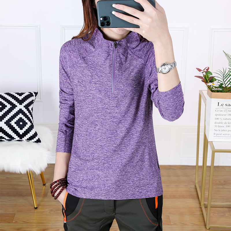 速干t恤女立领长袖户外运动体恤透气速干衣女春秋款跑步上衣排汗 - 图1