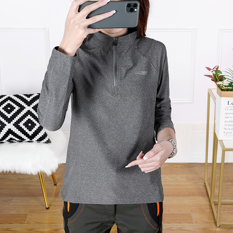 速干t恤女立领长袖户外运动体恤透气速干衣女春秋款跑步上衣排汗 - 图2