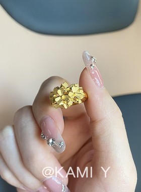 新中式复古金属绣球花戒指