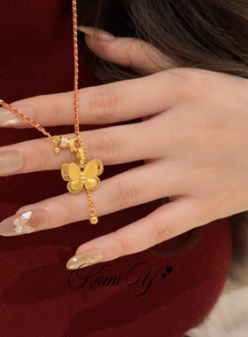 庄生梦蝶拉丝金色蝴蝶项链女精致