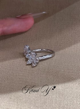 日系清冷感银色花朵开口戒指女