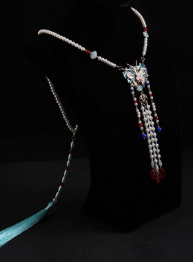 珍珠项链镀金古风祥云锁唐风