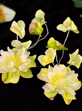 宋制莲花头冠汉服绿色莲叶头饰