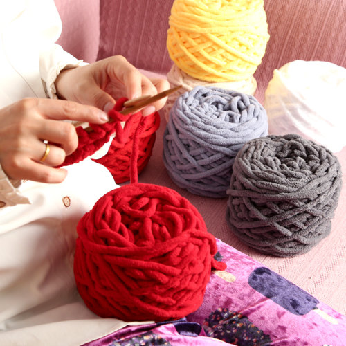 rlk冰条毛线粗棒针线自织围巾线手工钩针diy勾拖鞋编织包包材料包 - 图1