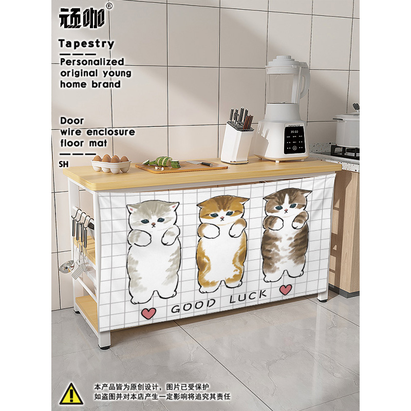 动漫二次元墙壁遮丑挂布 小清新猫书房壁橱隐私遮挡帘背景墙遮丑 - 图2