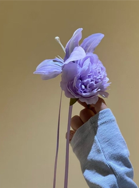 温柔紫色牡丹花朵侧边发夹超仙流苏飘带古风发卡森系气质氛围头饰