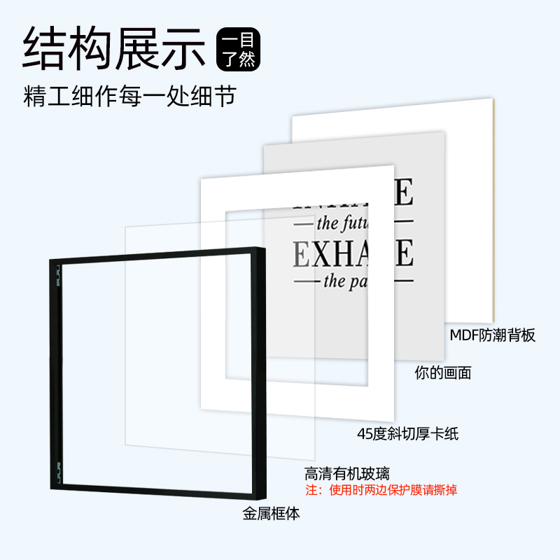 正方形白色画框带卡纸留白装裱窄边铝合金相框挂墙可定制任意尺寸 - 图1