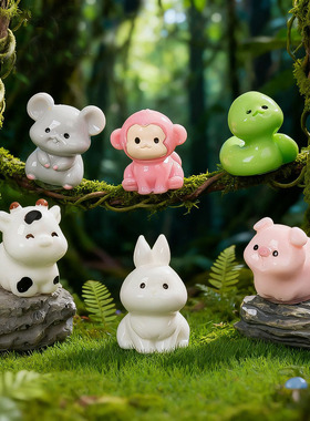蛋糕卡通可爱十二生肖动物公仔玩具装饰品配件汽车载桌面小摆件