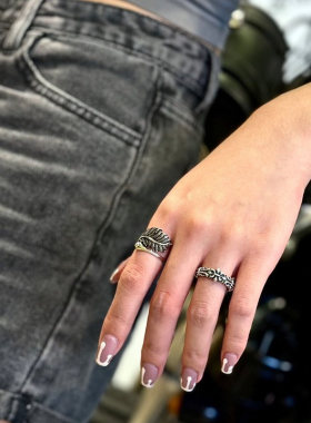 EBXBZ复古雕花银戒指女开口可调节绿松石手串休闲百搭指环