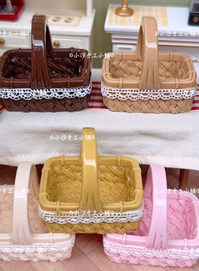 定制仿真微缩长方形篮子编织筐diy奶油胶树脂饰品配件娃娃屋摆件