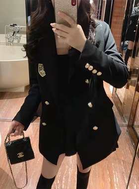 春秋季小西装徽章黑色炸街学院风