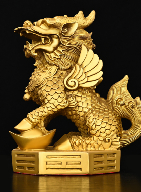 铜麒麟摆件一对纯铜麒麟踩八卦家居客厅办公室门口店铺装饰工艺品