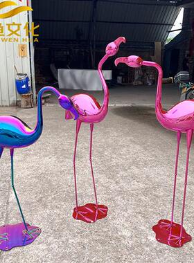 现货售楼处水池庭院装饰不锈钢仙鹤雕塑镜面火烈鸟白鹭玻璃钢摆件