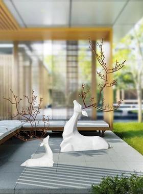 玻璃钢梅花鹿雕塑户外公园林草坪动物装饰广场售楼部美陈抽象摆件