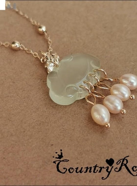 清平乐古风保色金项链珍珠岫玉软璎珞玉石宋制汉服配饰手脚链时尚