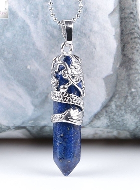 韩版部落图腾龙形天然石吊坠项链六边形灵气子弹头水晶柱饰品韩版