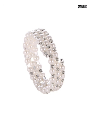 新款热销手饰 甜美满钻弹簧手链 三层珍珠缠绕螺旋式手镯新娘手饰