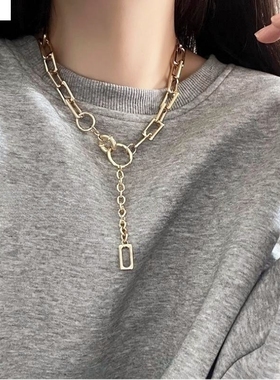 高级感小众金属拼接项链嘻哈风潮酷短款颈链卫衣链子气质锁骨链