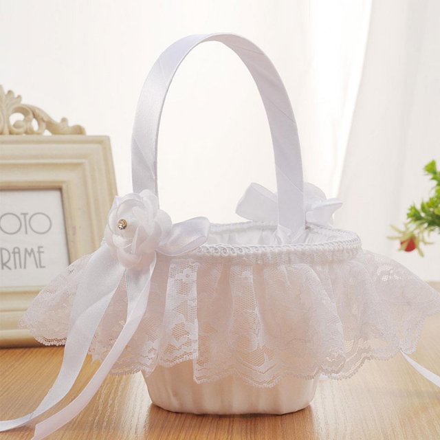 2 Pieces Wedding Lace Ribbon Bowknot Flower Basket Ceremony - 图2