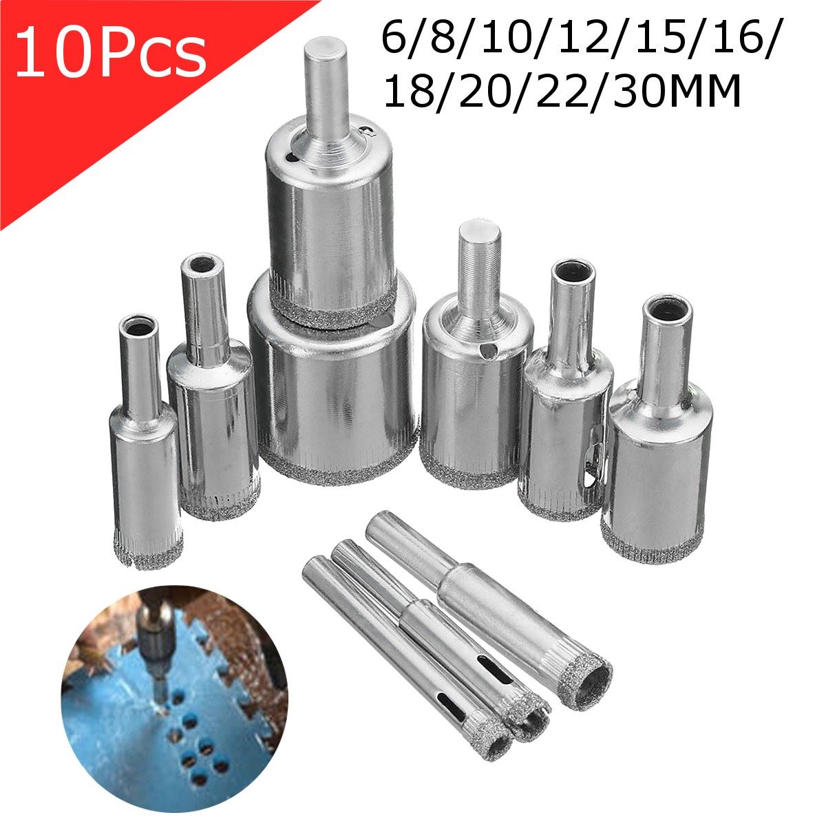 budazhe 10Pcs Diamond Holesaw 6-0mm Core Drill Bit Set For - 图0