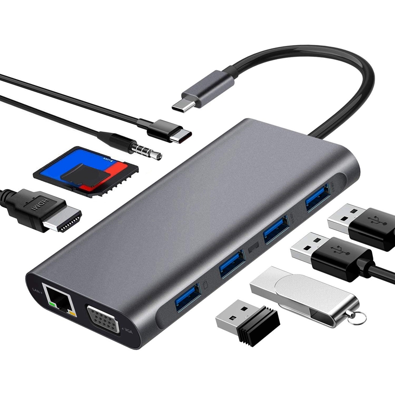 11 in 1 USB C Hub with 4 USB Gigabit Ethernet VGA HDMI USB C - 图2