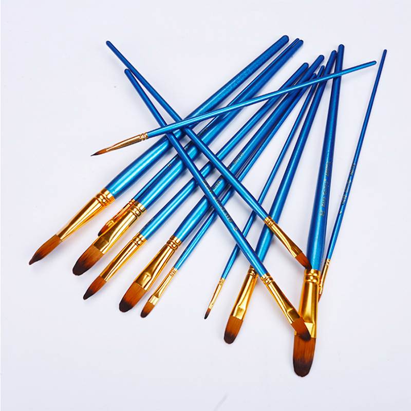 12Pcs Nail Round Head Painting Brushes Bule Nylon Watercolor - 图0