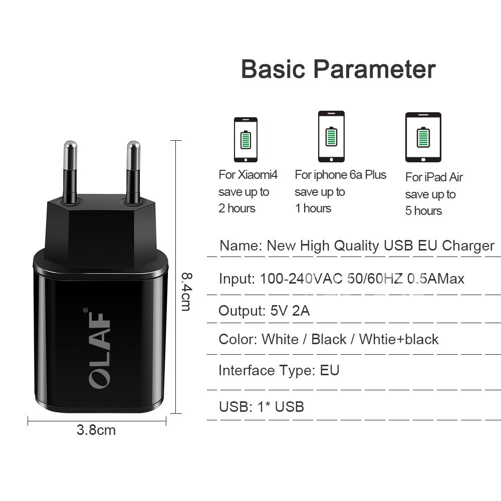 OLAF 5V 2A USB Charger for iPhone X 8 7 iPad Air  Wall C - 图1