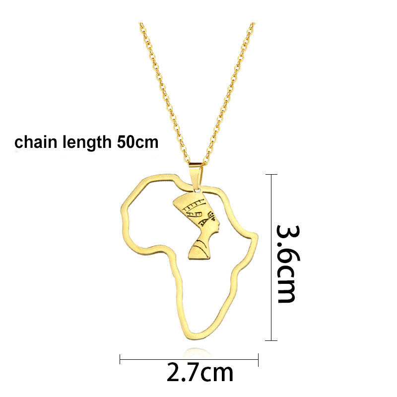 Stainless Steel Gold Silver Color Africa Map Pendant Necklac - 图0