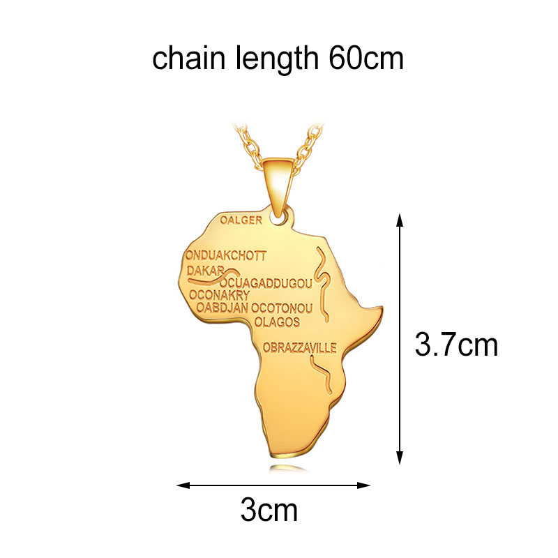 Stainless Steel Gold Silver Color Africa Map Pendant Necklac - 图3