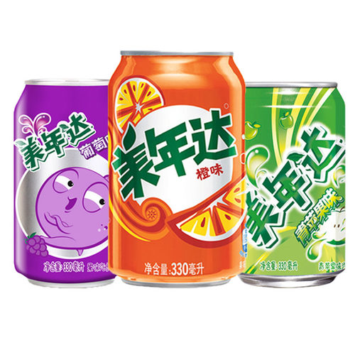 百事可乐美年达330mlx24罐葡萄橙味组合装 七喜碳酸饮料果味汽水 - 图3