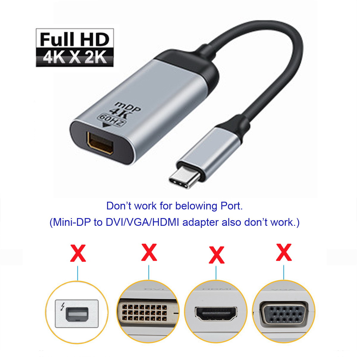 NFHK Type-C转Mini DP连接线DisplayPort互转UBS-C HDMI转C带供电 - 图3