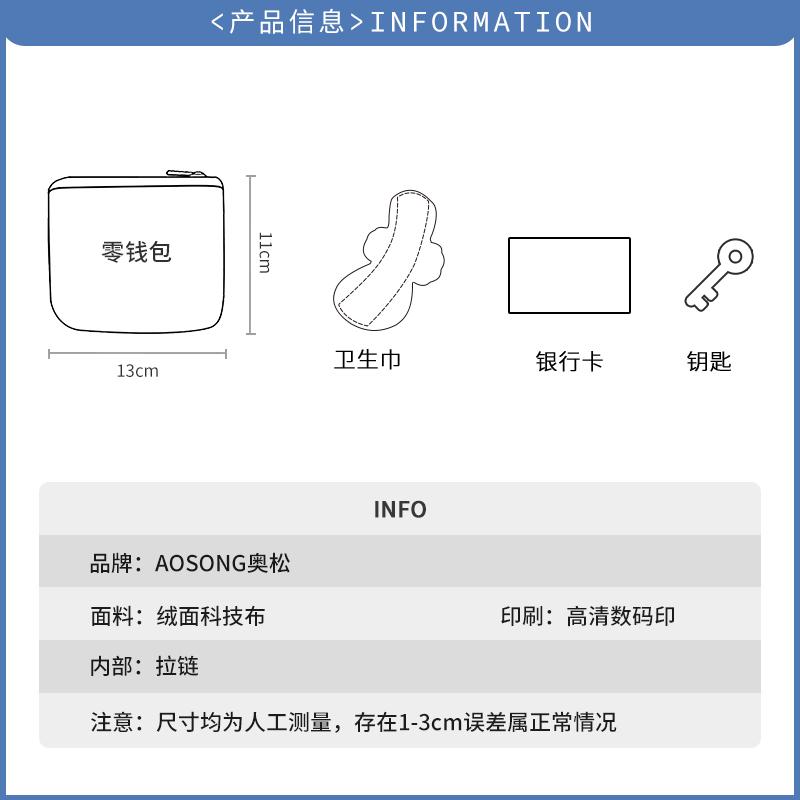 奥松联名闭眼小狗帆布零钱包新款蓝色帆布短夹可爱迷你小众设计 - 图1