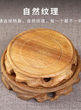 实木绿檀圆形底座家用佛像莲花台花瓶玄关复古香炉托架装饰摆件大
