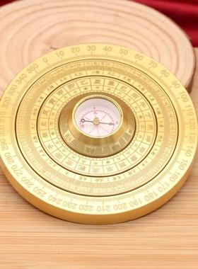 多圈旋转实心黄铜风水八卦罗盘摆件太极周易指南针手把件迷你解压