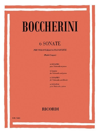 博凯里尼 6首奏鸣曲 大提琴和钢琴 希尔默原版乐谱书 Boccherini 6 SONATAS Cello and Piano HL50013200 - 图0