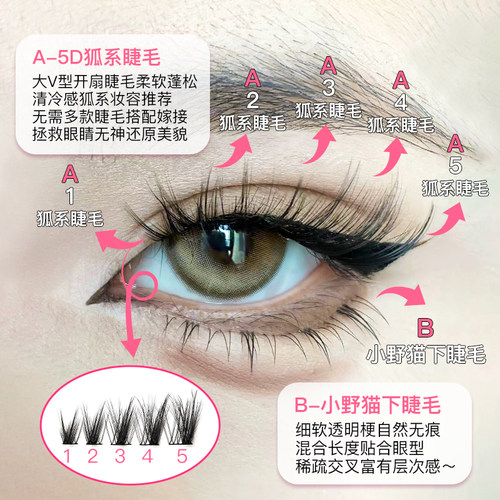 小黑嫚5d狐系睫毛清冷感立体蓬松假睫毛单簇分段式层次感D05 - 图1