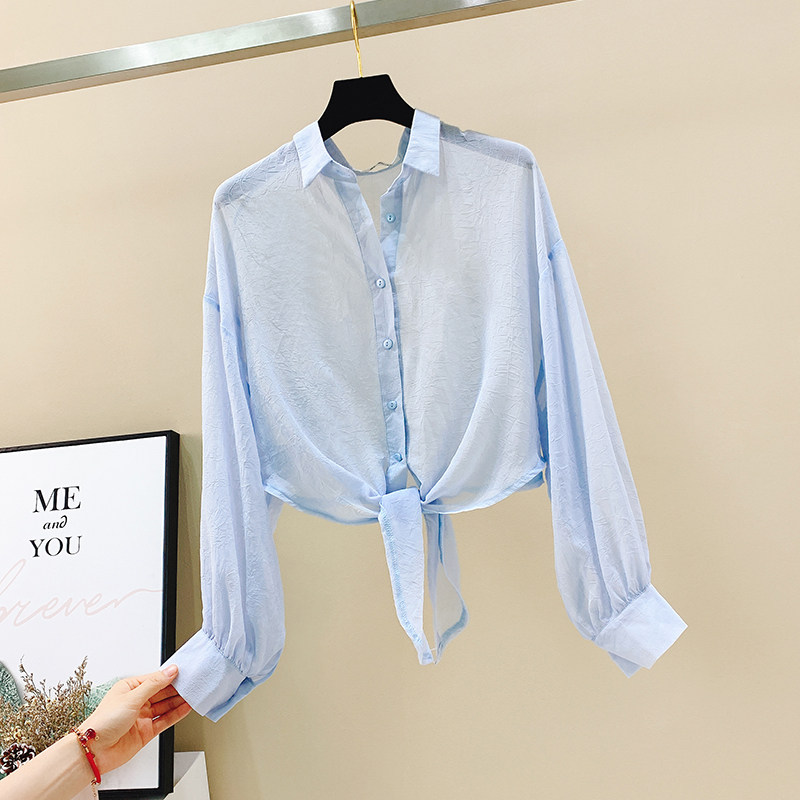 夏天防晒雪纺2020新款韩版短款衬衫 蜜诗芳衬衫