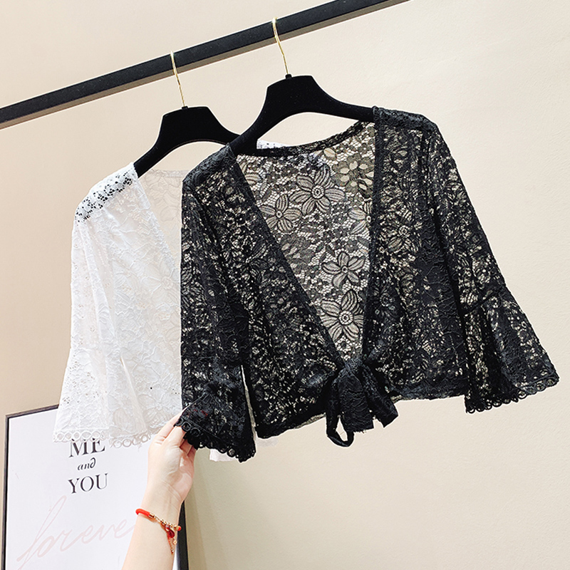蕾丝小披肩夏季外搭配短款吊带裙子 蜜诗芳蕾丝衫/雪纺衫