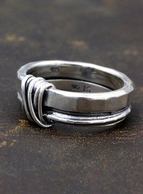 欧美风纯银手工男女款食指环