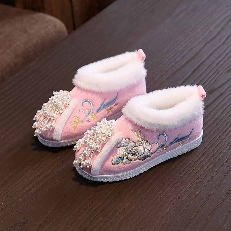 冬新款儿童汉服鞋新中式女童绣花鞋古风鞋子宝宝保暖红色拜年棉鞋,淘宝优惠券,粉丝福利购,淘宝优惠卷