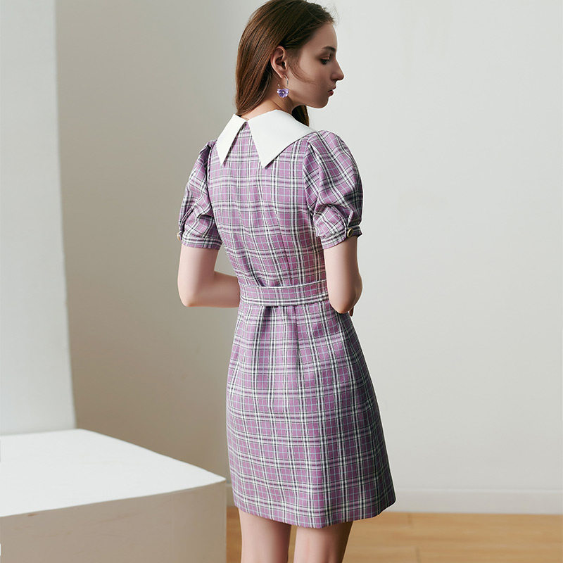 丹慕兰2020新款显瘦格纹女连衣裙 丹慕兰连衣裙