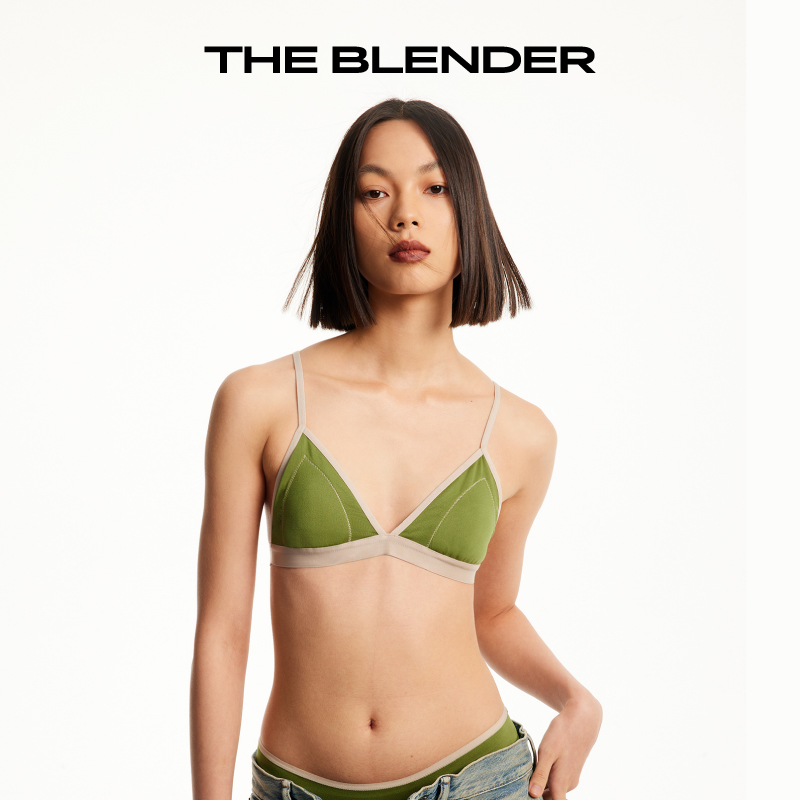 The Blender 撞色比基尼带薄胸垫美背内衣夏季女文胸三角杯套装 - 图1