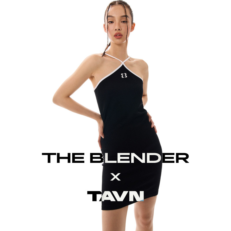 【季末特惠】The Blender x TAVN撞色LOGO无缝针织交叉吊带连衣裙,淘宝优惠券,粉丝福利购,淘宝优惠卷