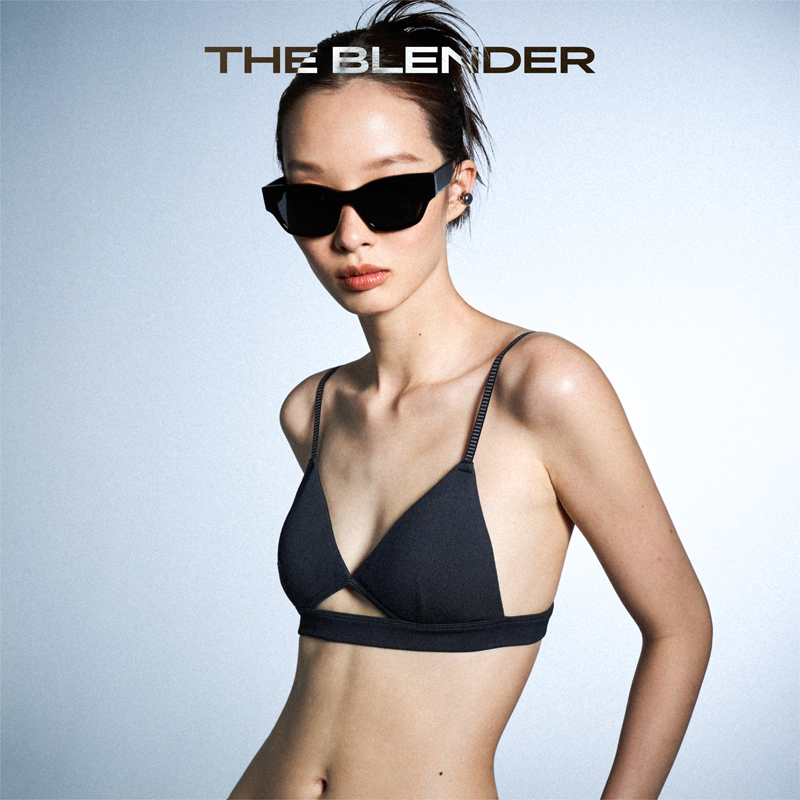 The Blender 肤感牛仔系列镂空美背性感内衣夏季女胸罩三角杯套装 - 图2