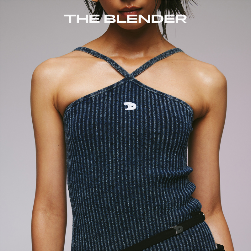 【新品】The Blender 肤感牛仔系列针织交叉挂脖薄款背心夏季上衣 - 图1