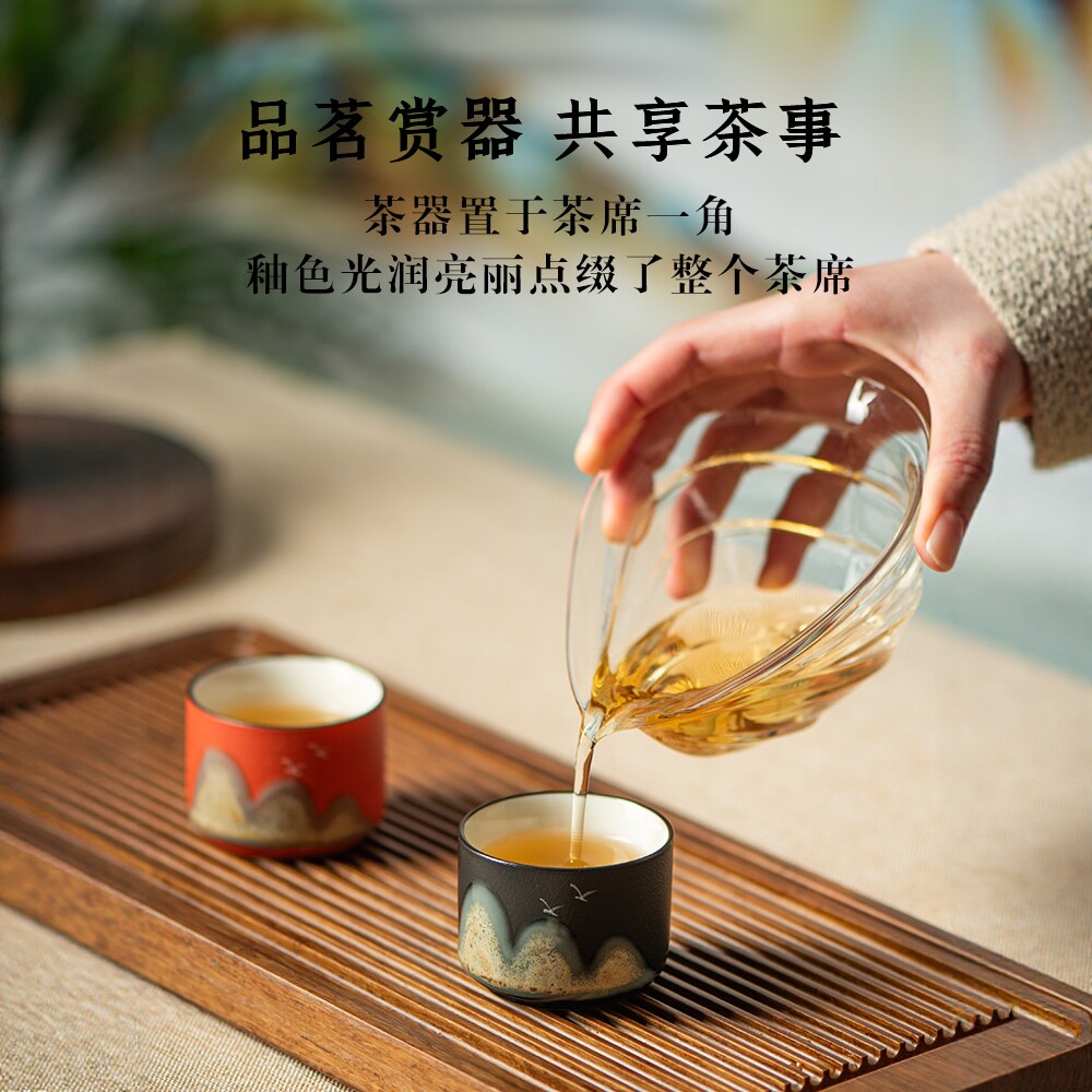 Wanli Jiangshan hand-painted glaze tea cup gift box