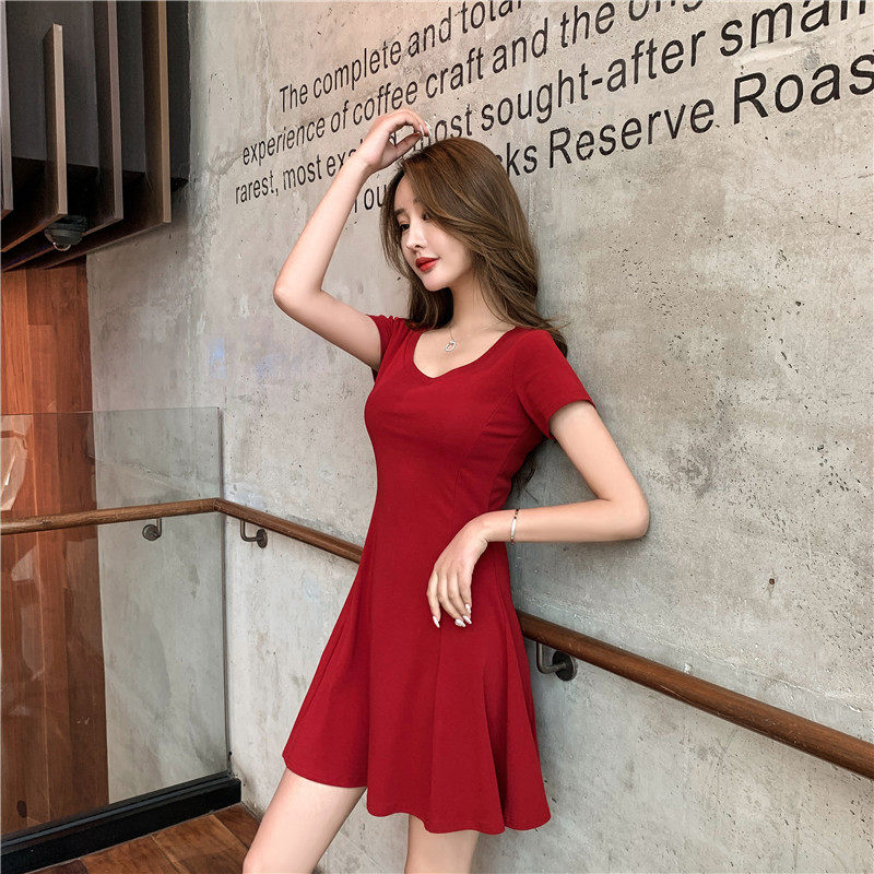 紫色女短袖2020新款夏收腰连衣裙 炫魅影连衣裙