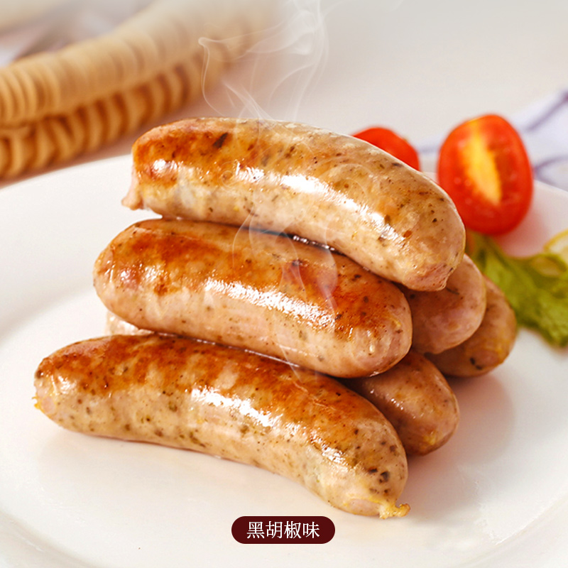 齐汇食品旗舰店齐汇真昕之旅火山石烤肉肠原味黑胡椒台湾热狗香肠纯猪肉烤肠600g3