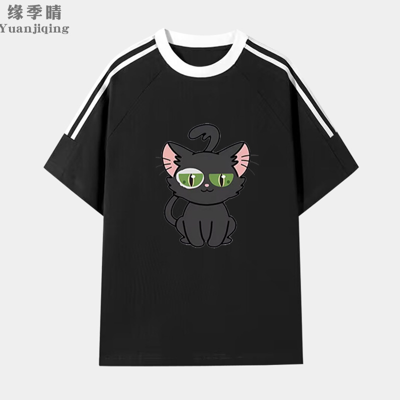 铃芽之旅周边猫咪大臣短袖T恤男女情侣青少年纯棉五分袖衣服