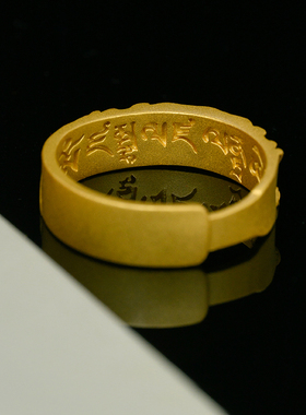 S925银黄财神心咒戒指男女可调节